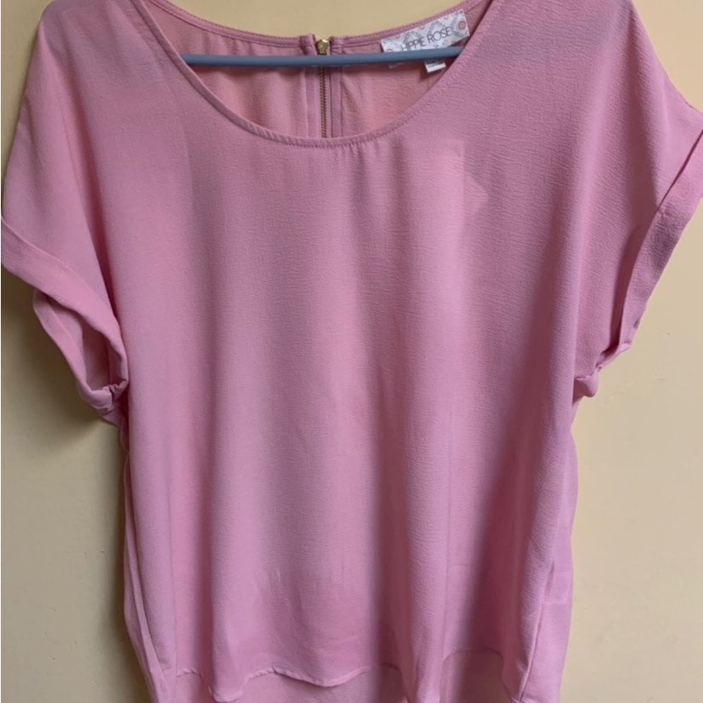 Hippie Rose Pink Relaxed Blouse with Short Sleeves